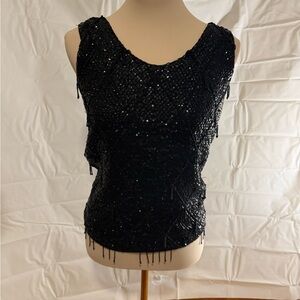 Vintage Black Sequin Embellished 100%Wool Tank Top Small